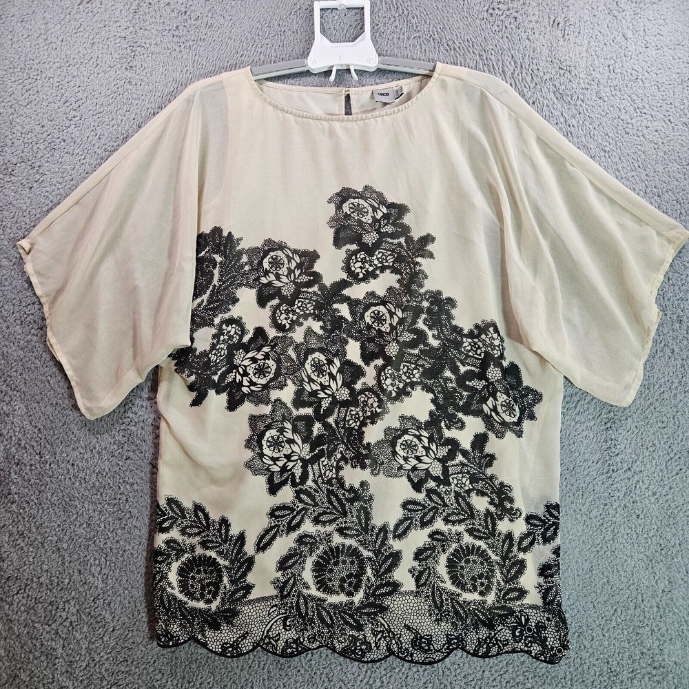 Asos‎ Tunic Top Blouse Women Sz 2 Sheer Lined 3/4 Sleeve Beige